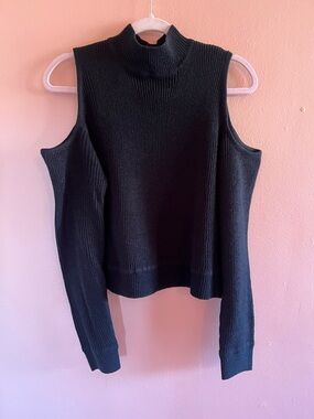 H&M Black Cold-Shoulder Mock Neck Ribbed Sweater